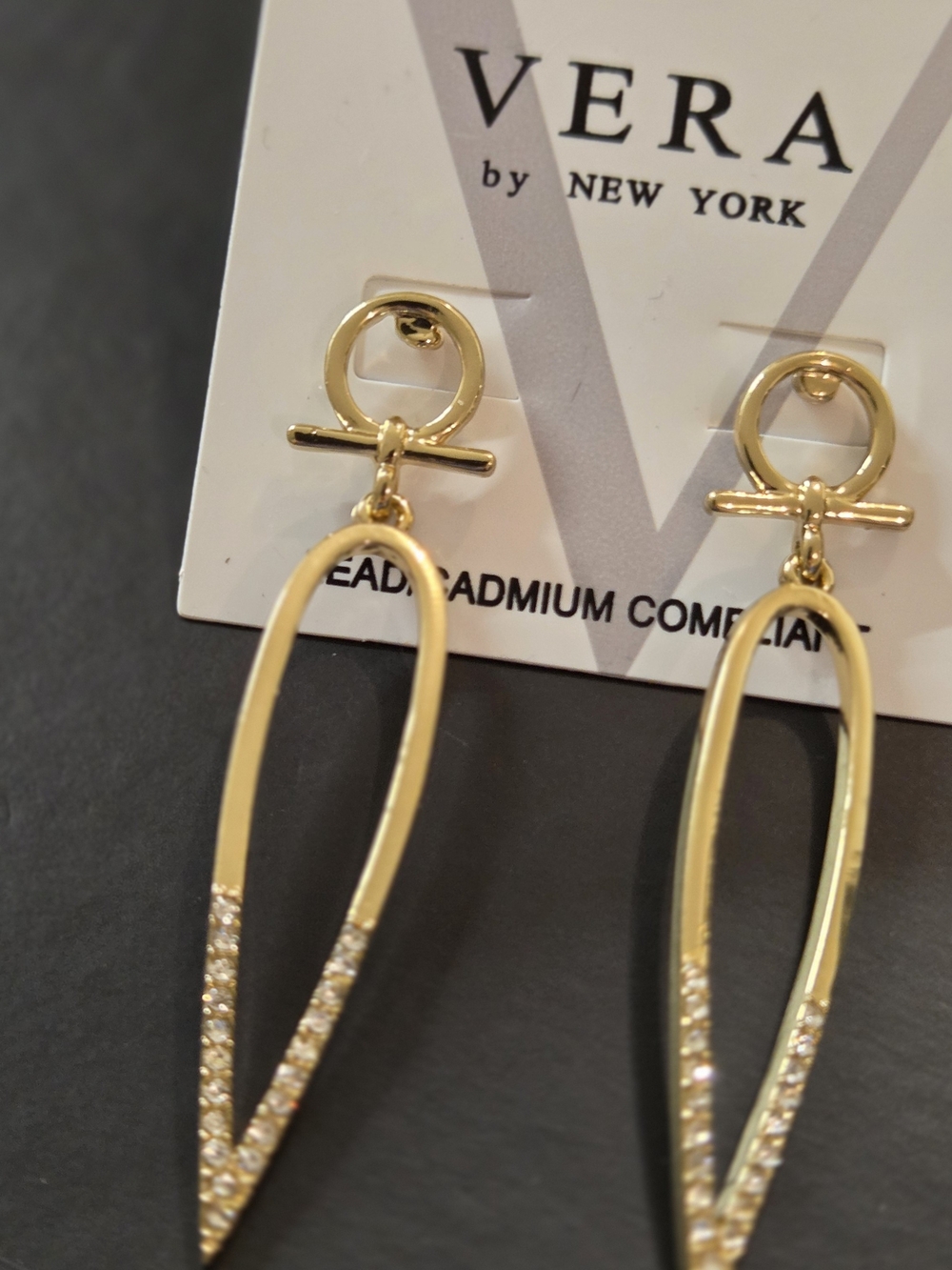 Vera by New York Gold Teardrop Hoop Earrings with Crystal Detail